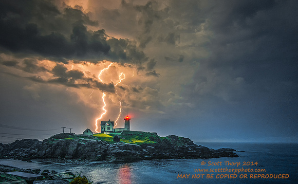 Double Strike - Lightning behind Nubble Lighthouse York, Maine